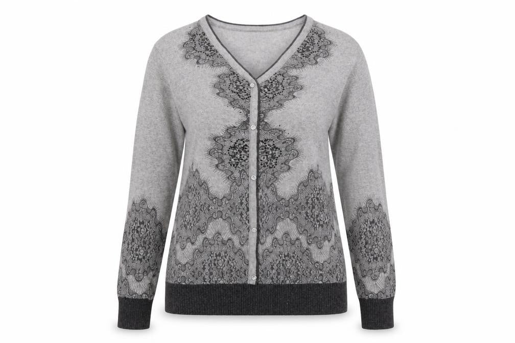 Blarney Womens Grey V-Neck Long Sleeve Button Cardigan M