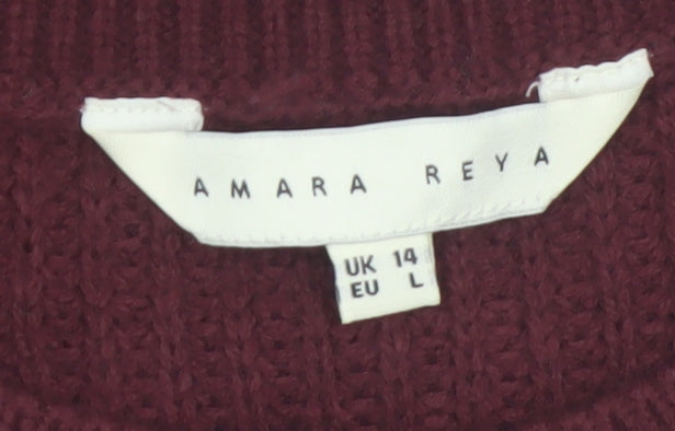 Amara Reya Womens Red Cable-Knit Sleeveless Vest Jumper Size 14