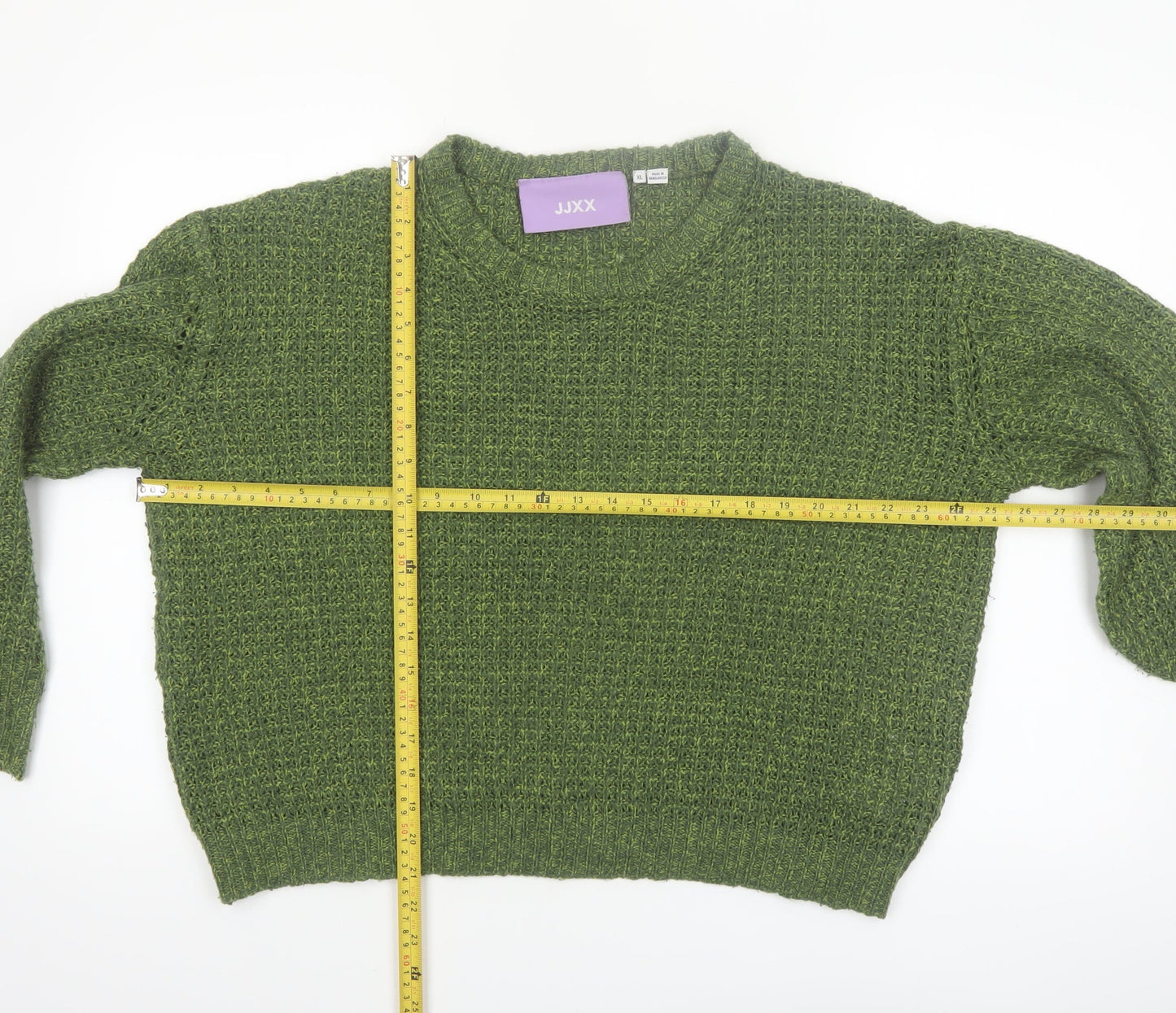 JJXX Womens Green Acrylic Waffle-Knit Pullover Jumper XL