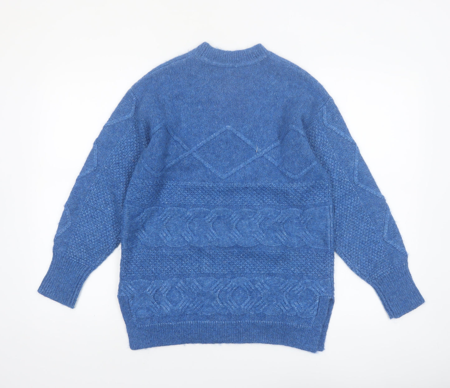 Marks and Spencer Per Una Women's Blue Cable-Knit Wool Blend Jumper Size S