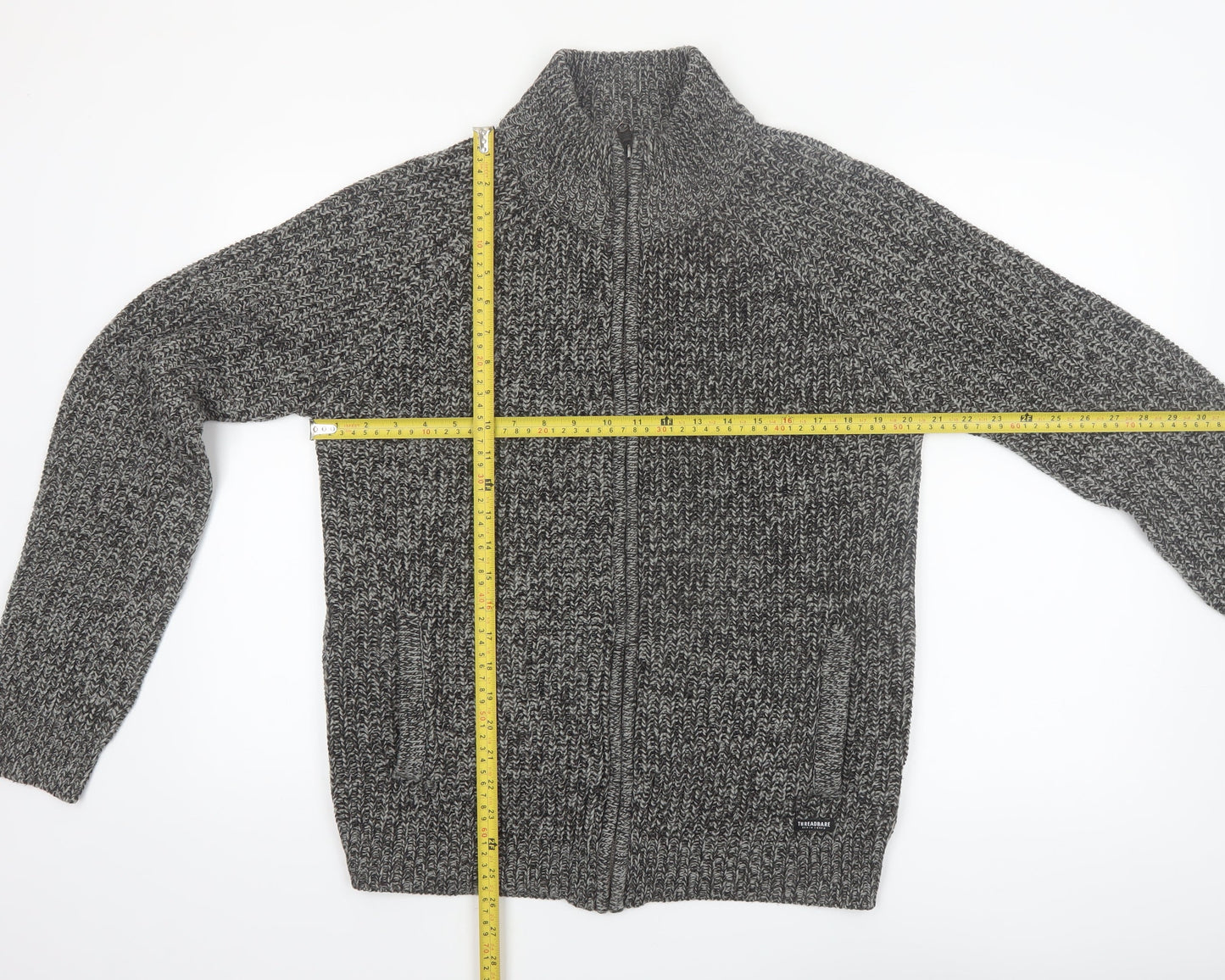 Threadbare Men's Grey Chunky Full Zip High Neck Jumper Size M