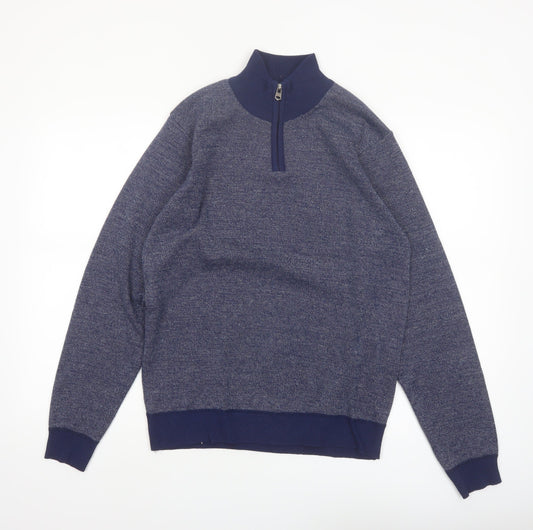 Kensington Eastside Men's Blue Half Zip High Neck Knit Jumper Size M