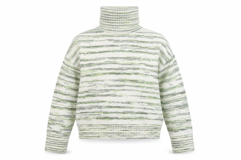 Marks & Spencer Women's Green Striped Roll Neck Jumper Size M