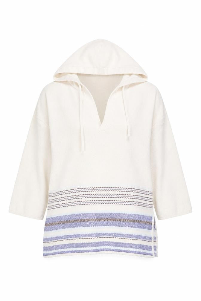Poetry Women Ivory Hooded Jumper UK 8/10 100% Cotton Striped Pullover