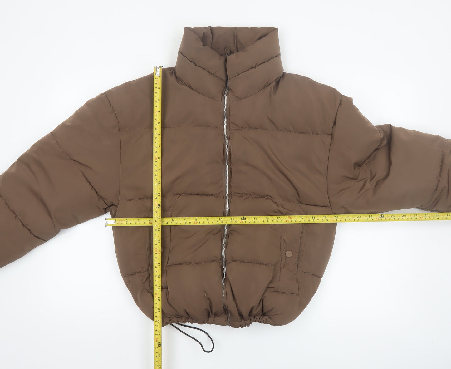 Pull & Bear Womens Brown Puffer Jacket S Quilted Cropped Winter Coat