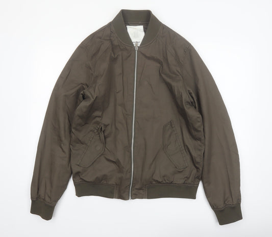 Elvine Men's Brown Bomber Jacket Size L Cotton Casual Zip Up