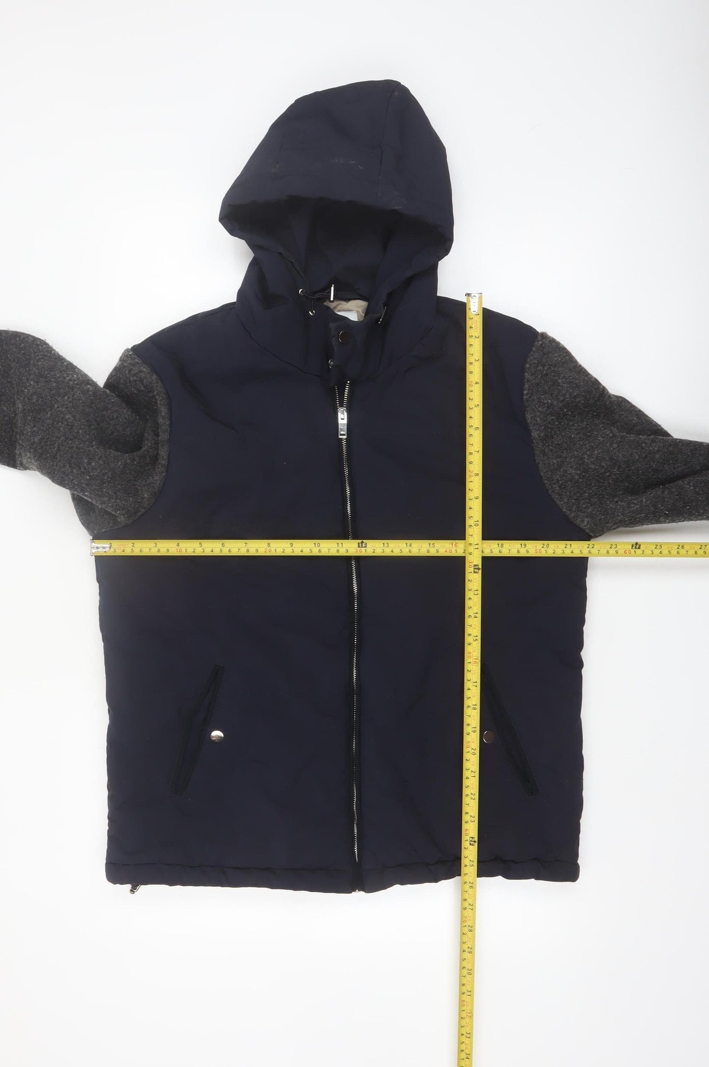 Reiss Men's Blue Wool Blend Hooded Bomber Jacket L