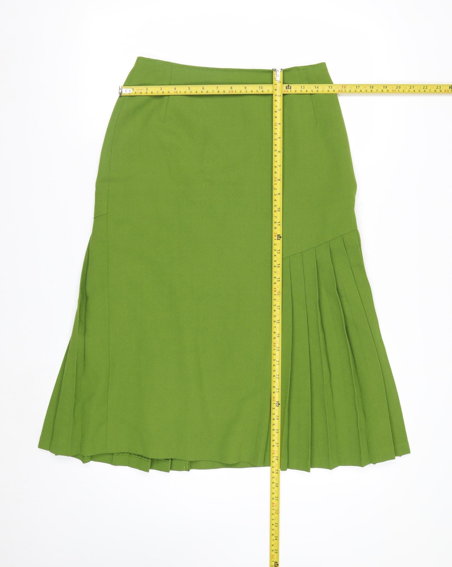 Jacques Vert Women’s Green Pleated Wool Blend Midi Skirt Size 12
