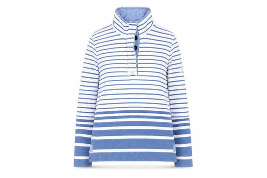 Joules Women Blue White Striped Cotton Henley Sweatshirt UK 12