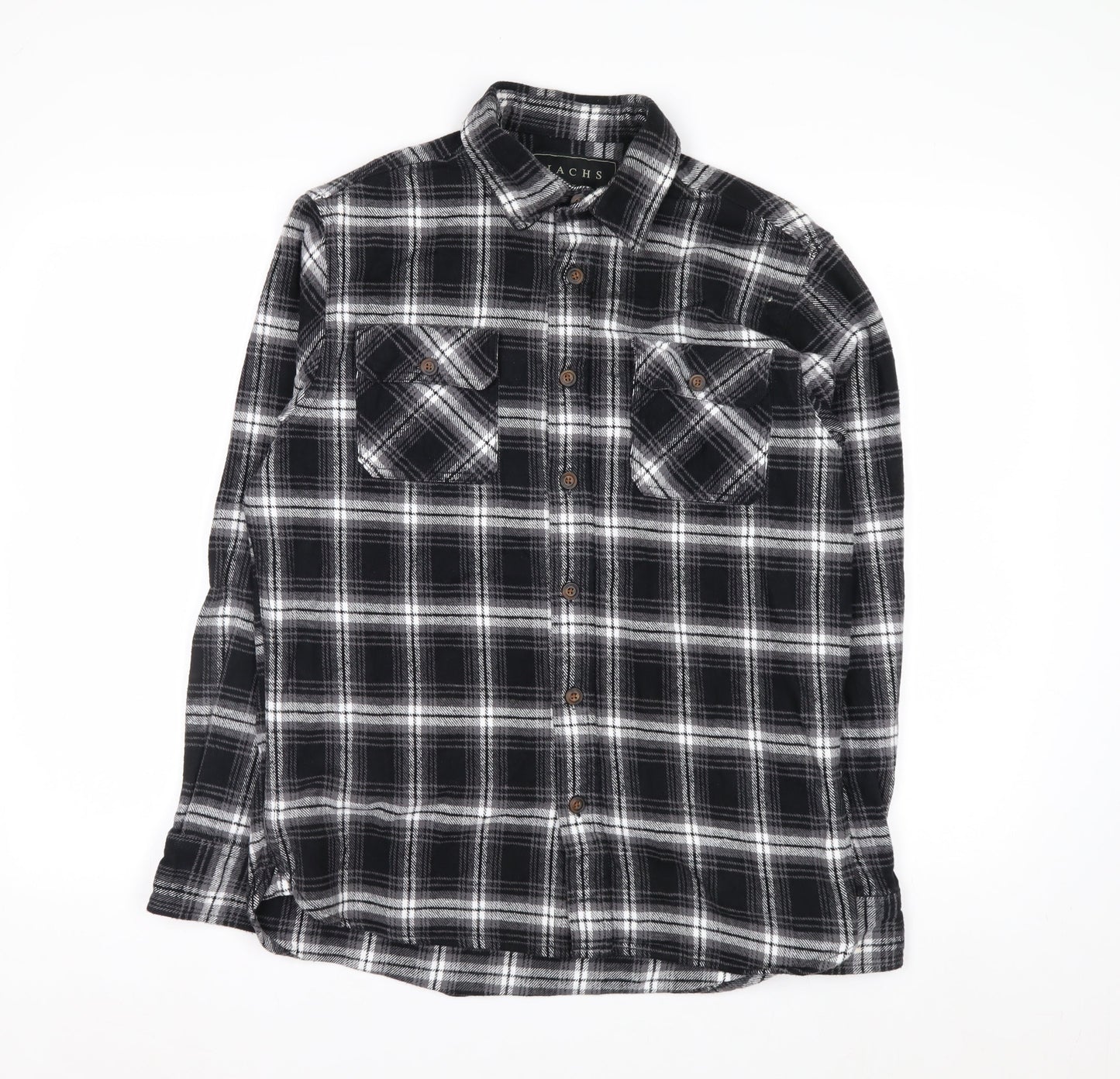 JACHS New York Mens Black Check Flannel Long Sleeve Shirt M