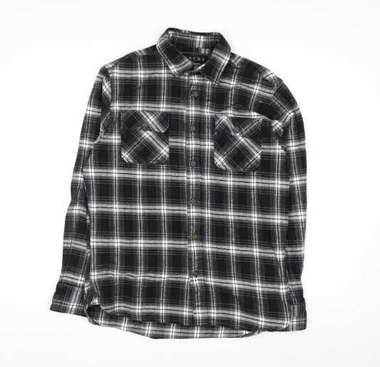 JACHS New York Mens Black Check Flannel Long Sleeve Shirt M