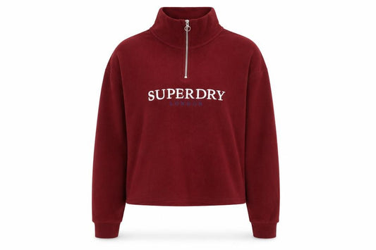 Superdry Womens Burgundy 1/4 Zip Fleece Sweatshirt UK 12
