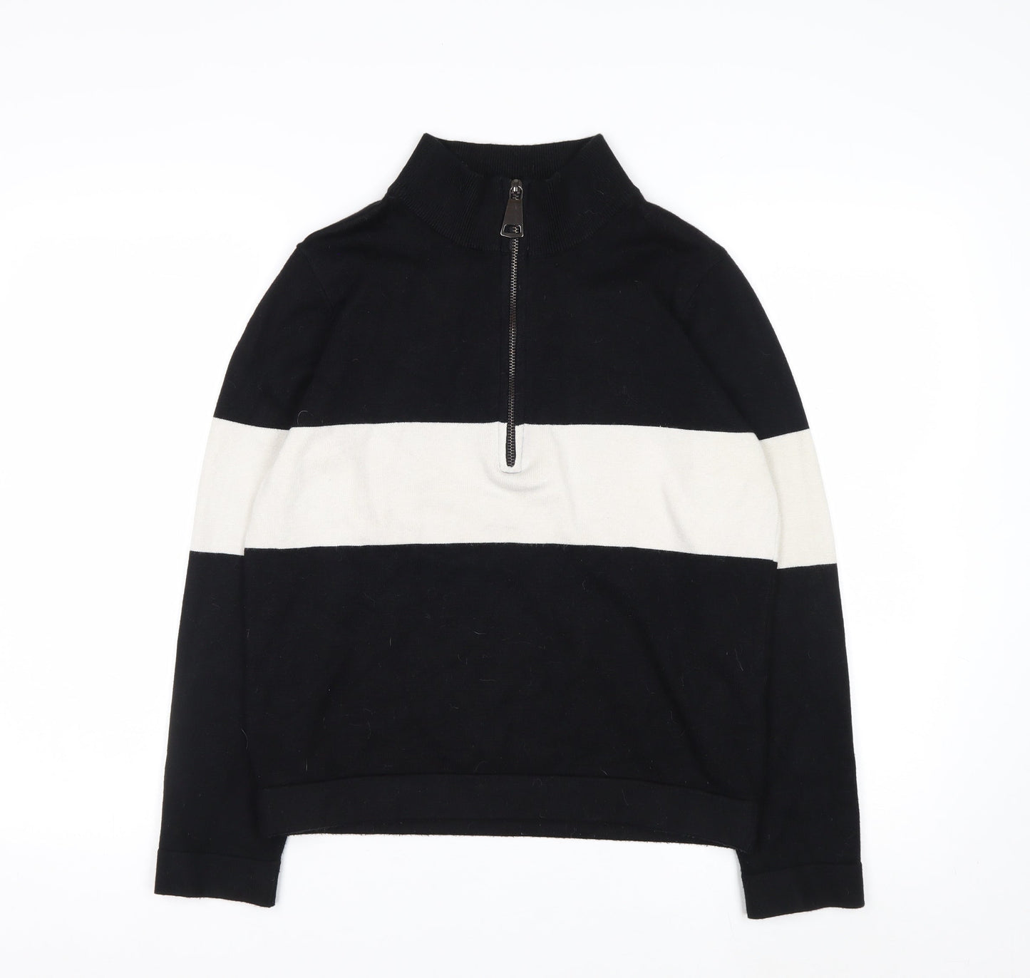 Apricot Women's Black Stripe Mock Neck Half Zip Jumper Size 8