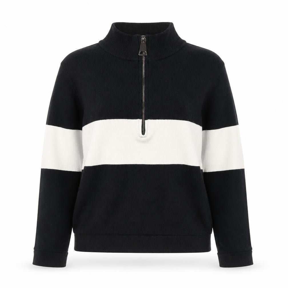 Apricot Women's Black Stripe Mock Neck Half Zip Jumper Size 8