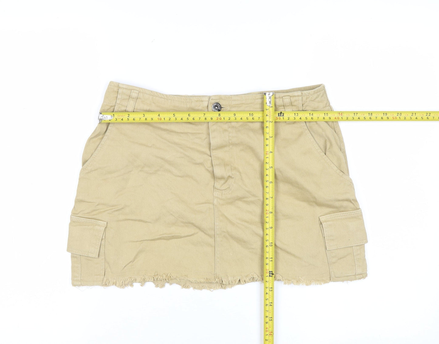 Pull&Bear Women Beige Cargo Short Skirt L Cotton Twill