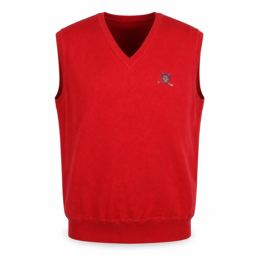 Polo Ralph Lauren Men's Red Cotton V-Neck Sleeveless Vest Jumper XL