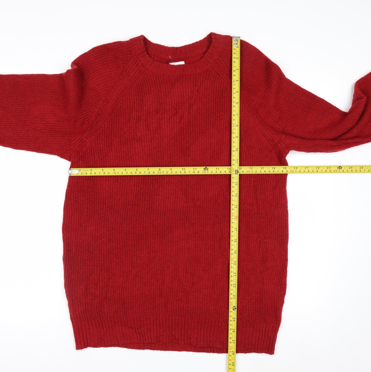 Coen Men's Red Lamb's Wool Knit Crew Neck Jumper Size L