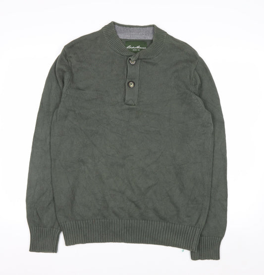 Eddie Bauer Men's Green Cotton Henley Jumper Size M
