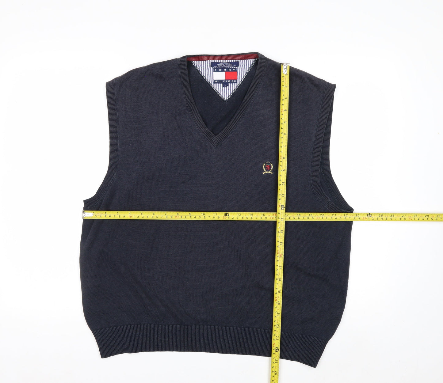 Tommy Hilfiger Men's Blue Cotton V-Neck Sleeveless Vest L