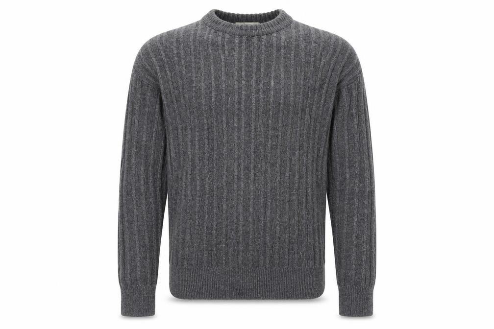 Felix Bühler Men's Grey Wool Cable-Knit Pullover Jumper L