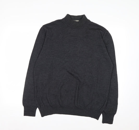 Technique Pour Homme Men's Grey Wool Mock Neck Jumper L