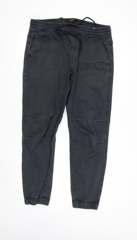 Pull&Bear Men's Black Jogger Trousers L Regular Fit Stretch