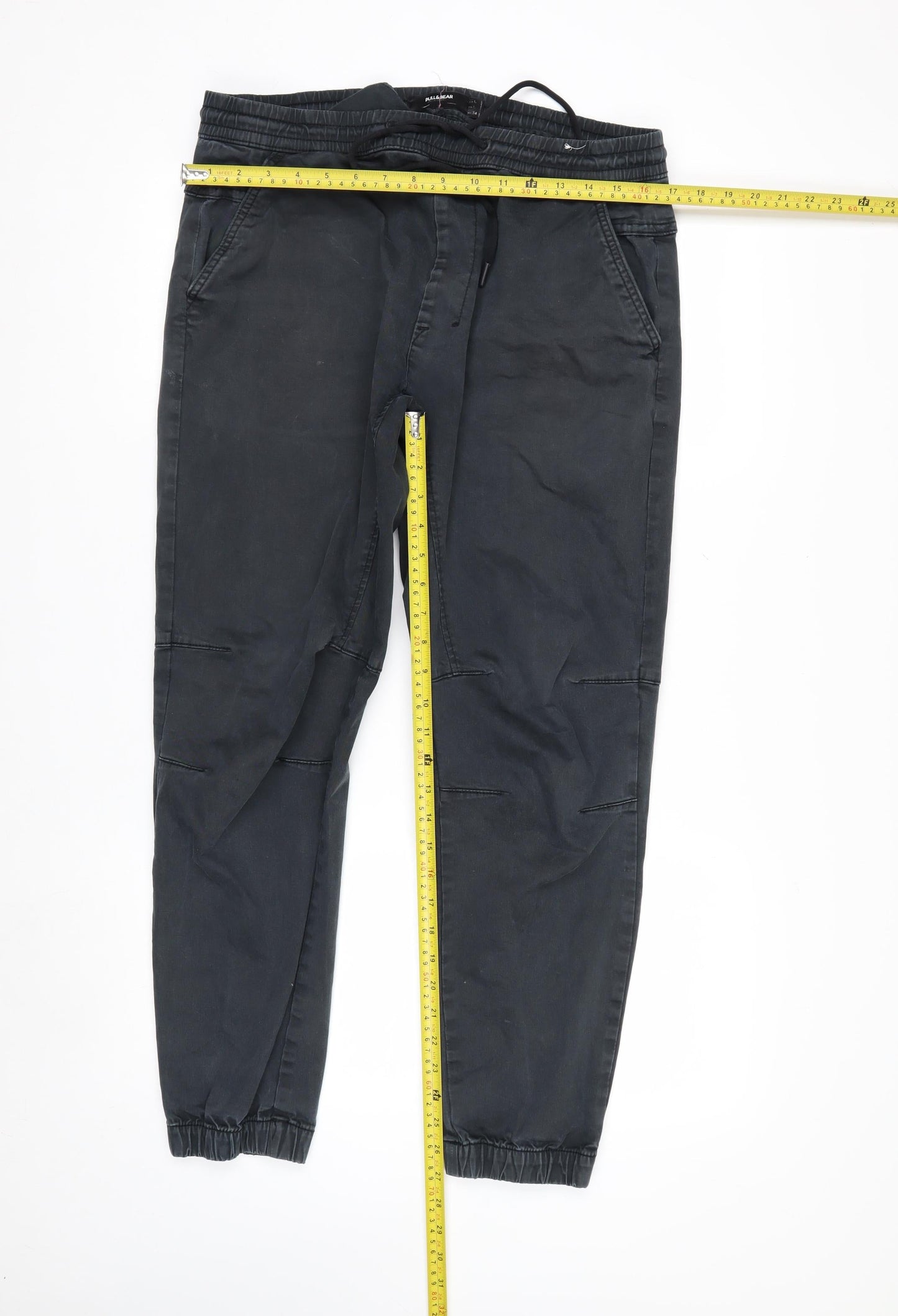 Pull&Bear Men's Black Jogger Trousers L Regular Fit Stretch