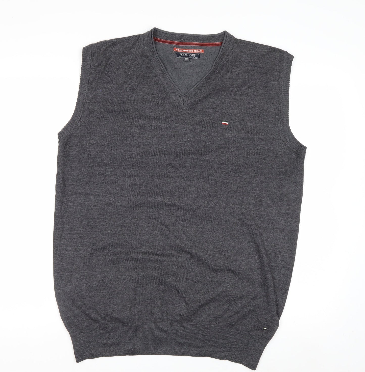 Berto Lucci Men's Grey Cotton Knit Sleeveless V-Neck Vest XL