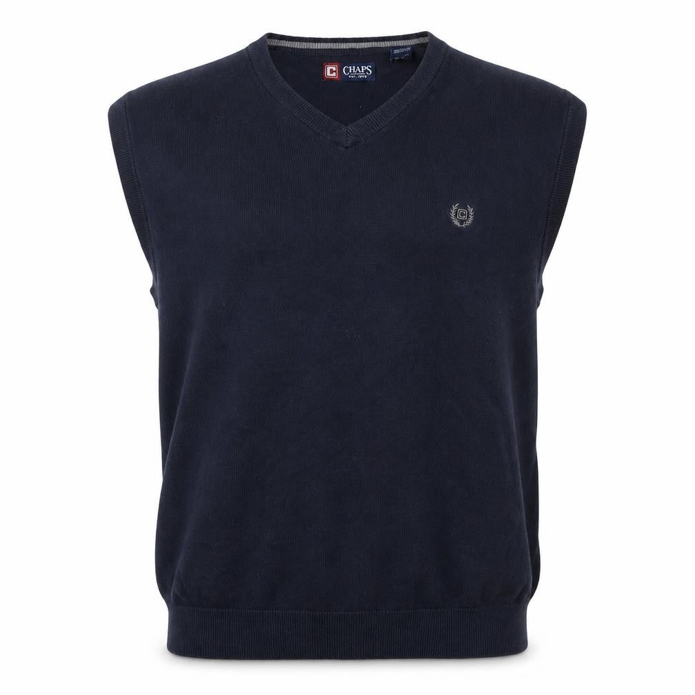 Chaps Men's Blue XL Cotton V-Neck Sleeveless Knit Vest Jumper