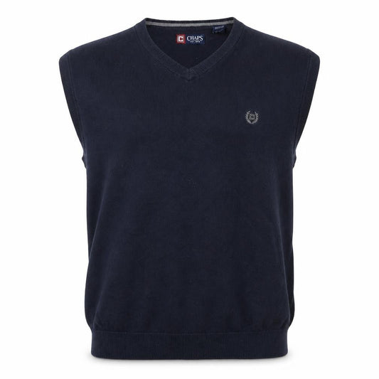 Chaps Men's Blue XL Cotton V-Neck Sleeveless Knit Vest Jumper