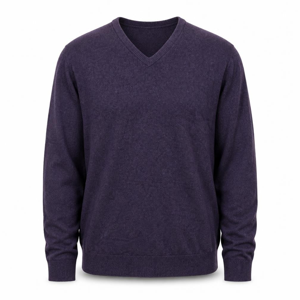 Eddie Bauer Men's Purple Cotton Cashmere V-Neck Jumper L Tall