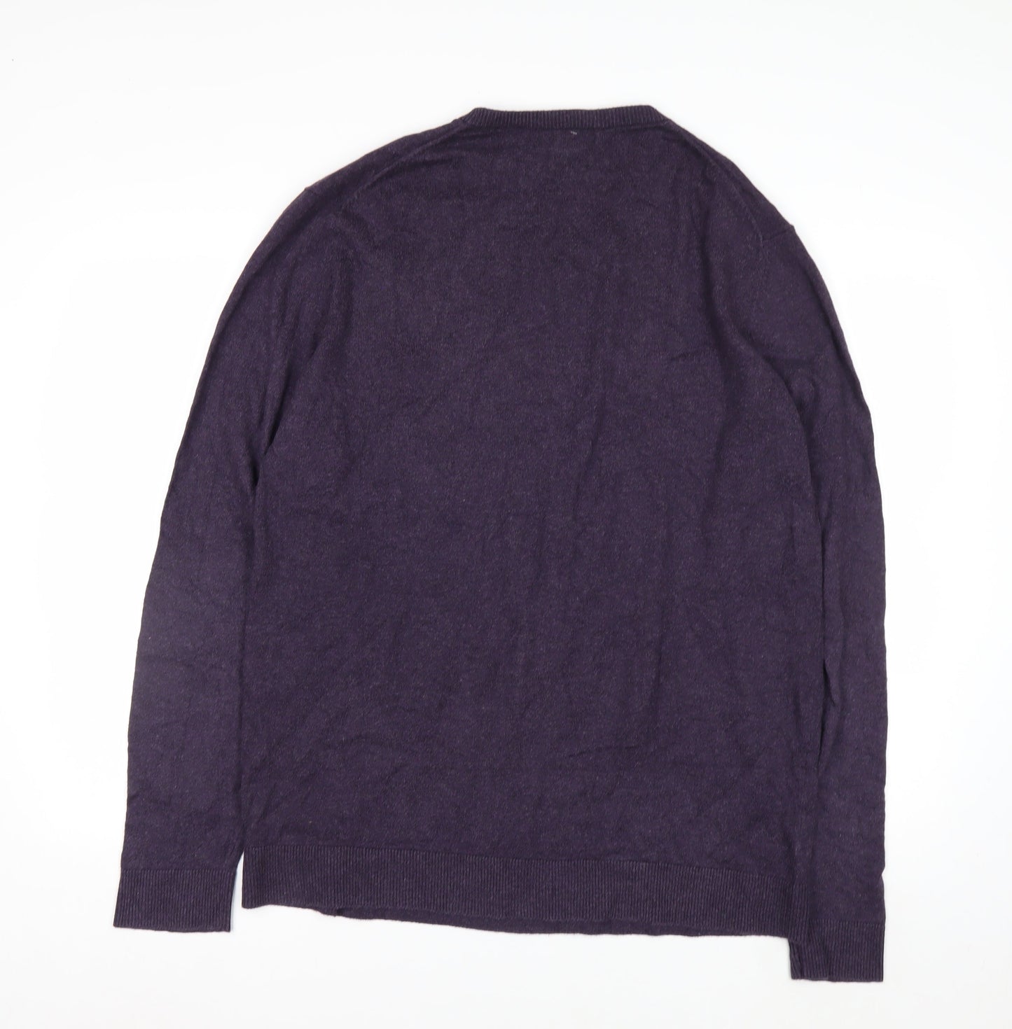 Eddie Bauer Men's Purple Cotton Cashmere V-Neck Jumper L Tall