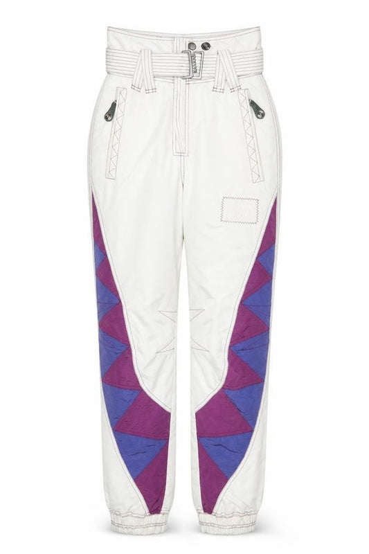 Chervò Womens White 80s Ski Snow Pants Size 10 Retro Geometric