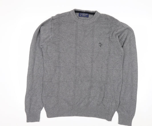 U.S. Polo Assn. Men's Grey Cotton Crew Neck Pullover Jumper L
