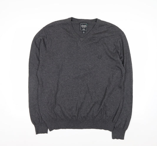 Chaps Men’s Grey Cotton Cashmere V-Neck Pullover Jumper L