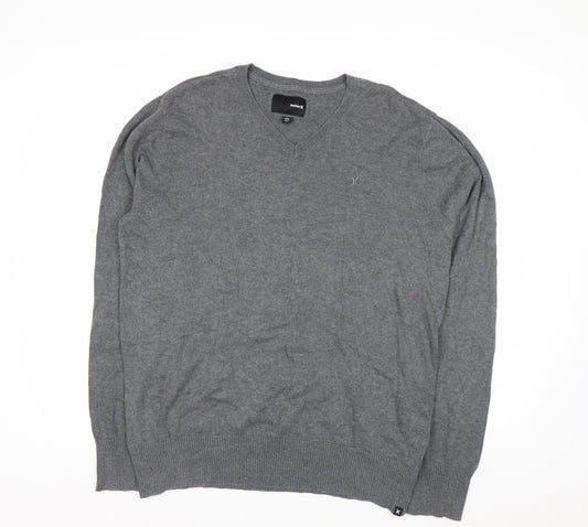Hurley Men's Grey Cotton V-Neck Pullover Jumper XL