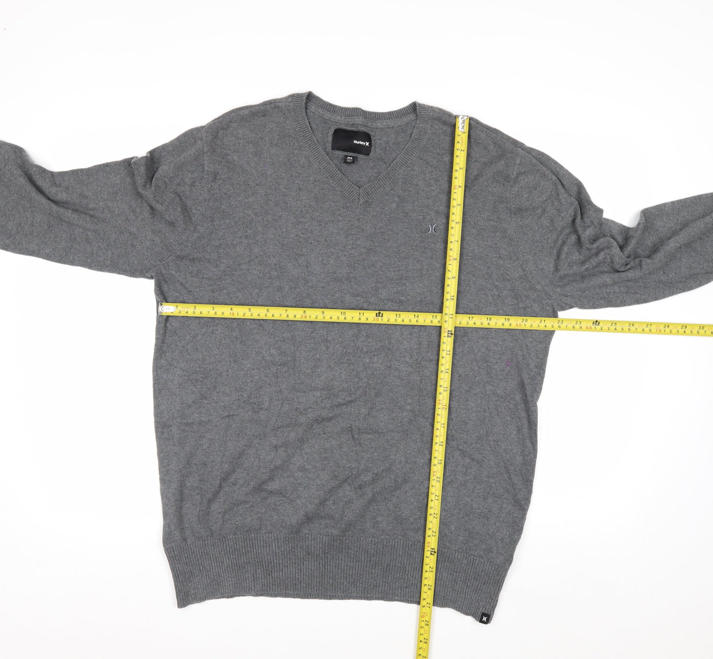 Hurley Men's Grey Cotton V-Neck Pullover Jumper XL