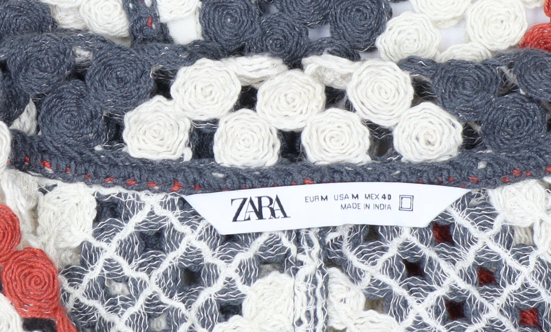 Zara Men's Multicoloured Crochet Cardigan M Retro Geometric
