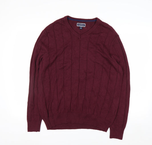 Club Room Men's Red XL V-Neck Cotton Cable Knit Jumper