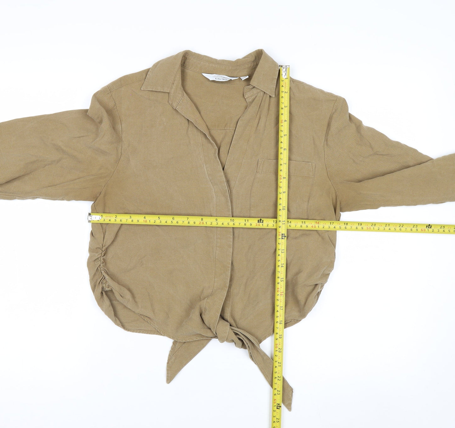 & Other Stories Women Beige Cropped Lyocell Tie Blouse Size 6