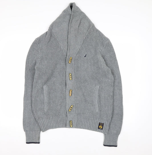 Nautica Men's Grey Cotton Chunky-Knit Shawl Collar Cardigan M