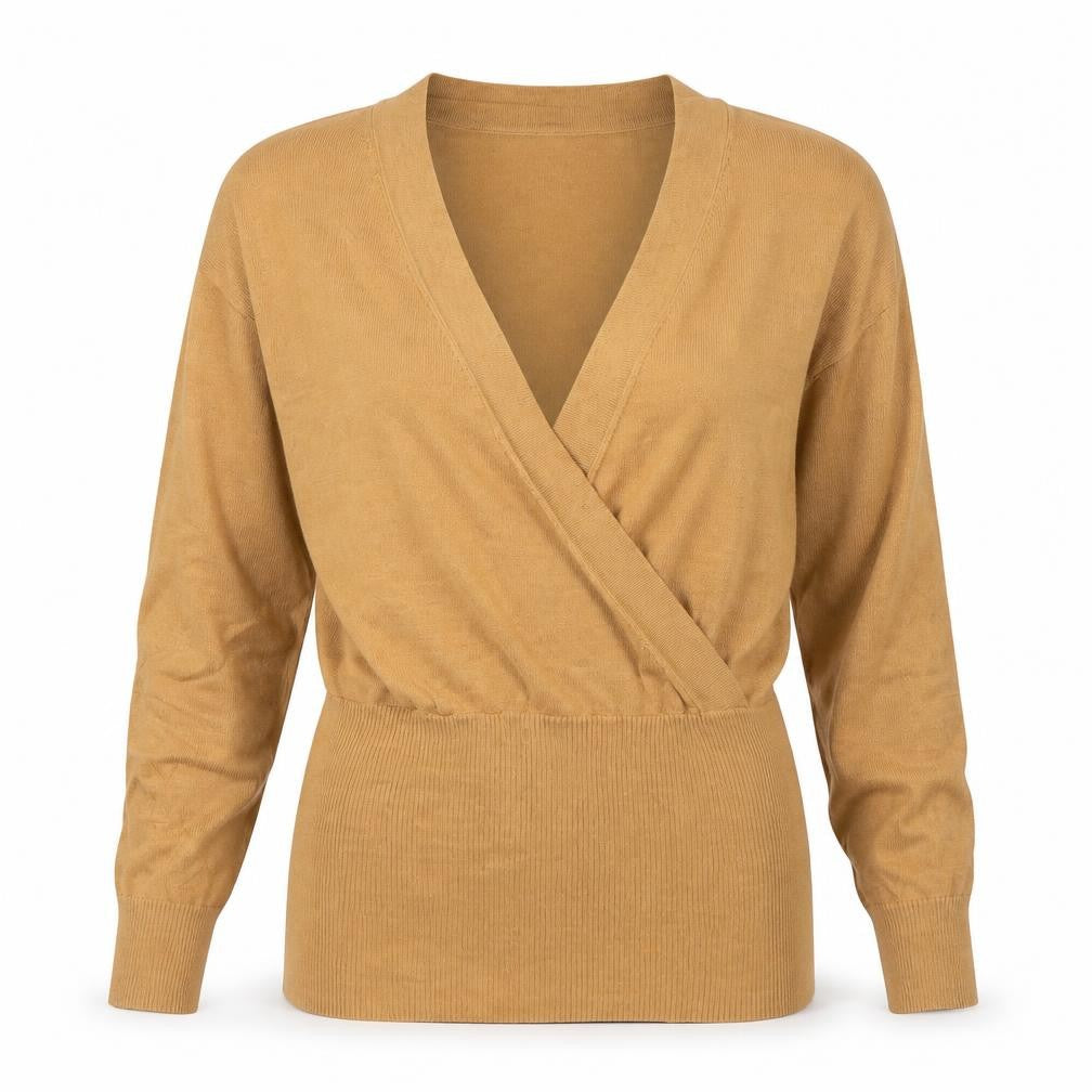 Talbots Women Beige Silk Blend Wrap Jumper L V-Neck Long Sleeve