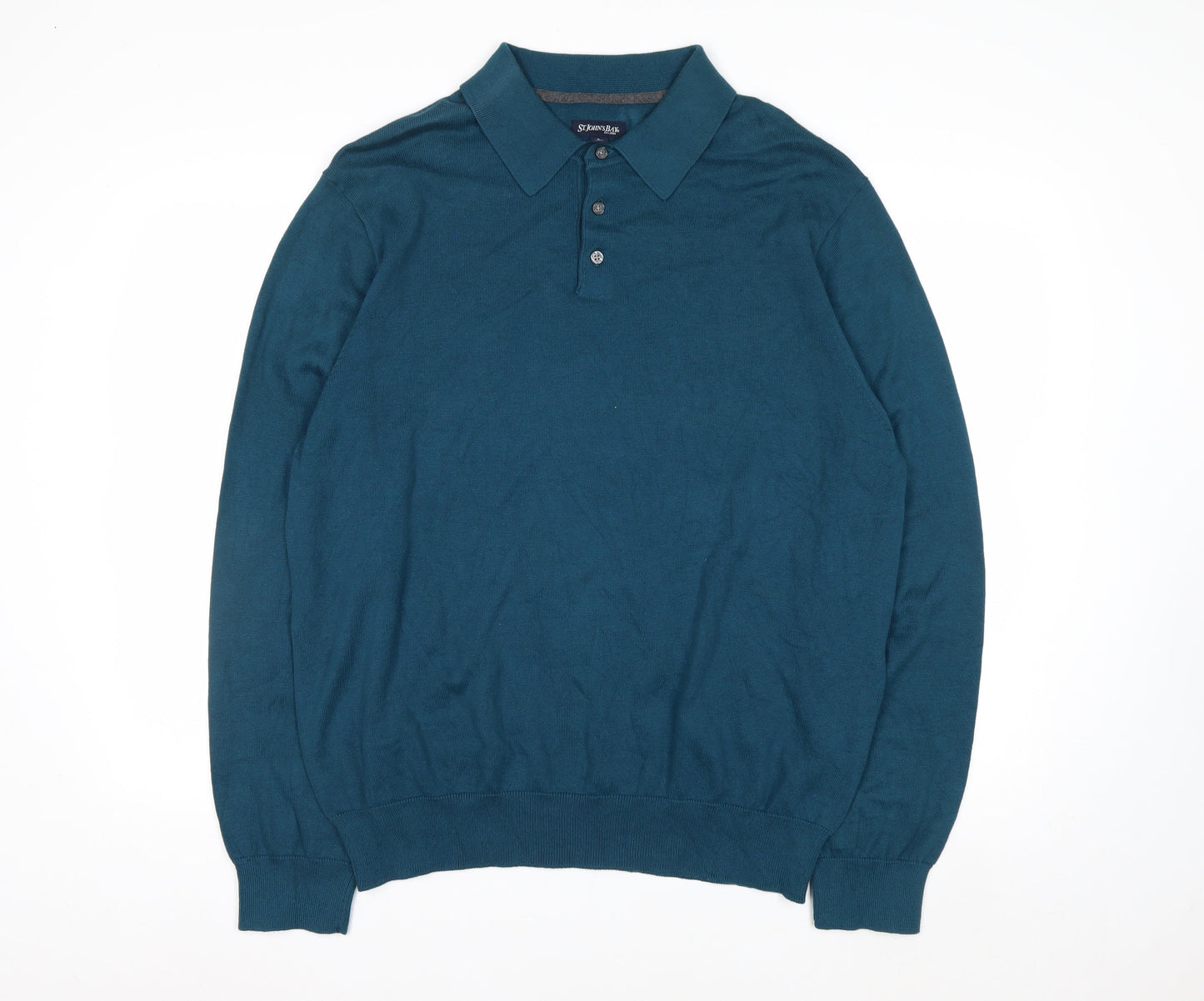 St. John's Bay Men's Blue Collared Cotton Henley Jumper Size L