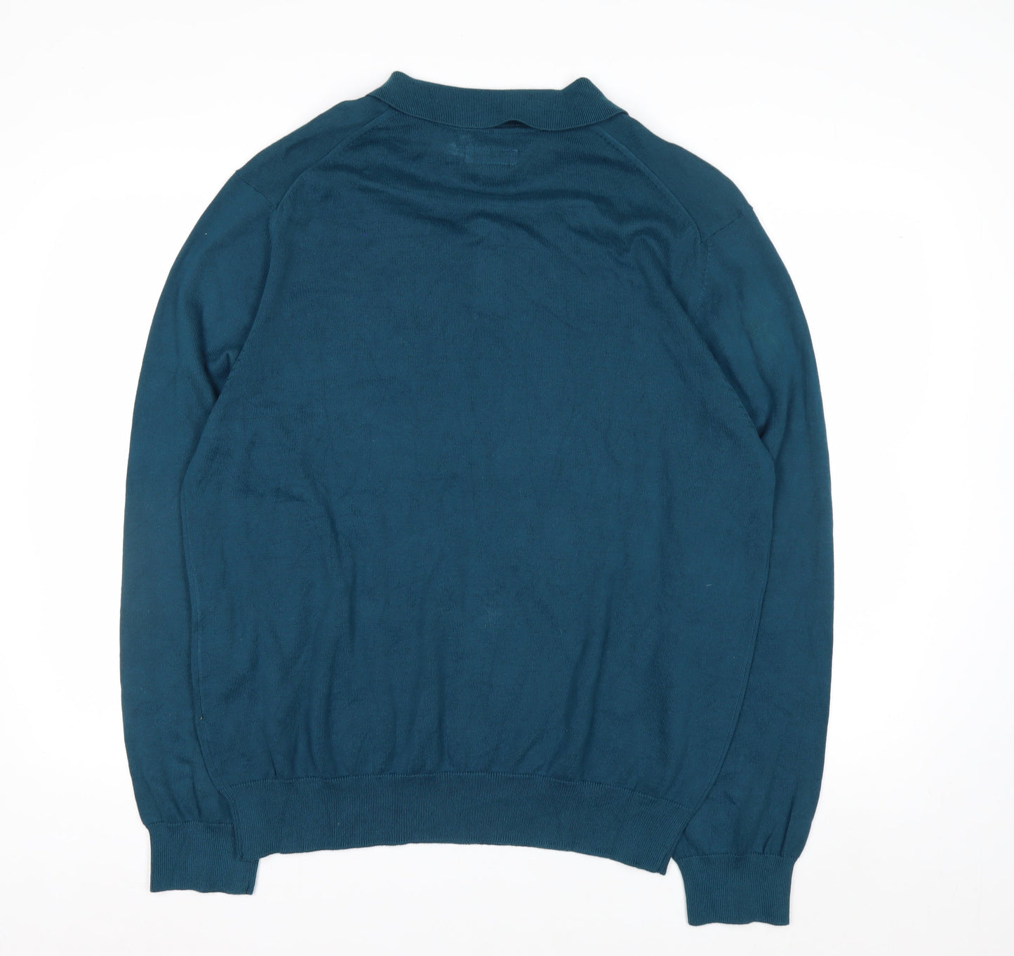St. John's Bay Men's Blue Collared Cotton Henley Jumper Size L