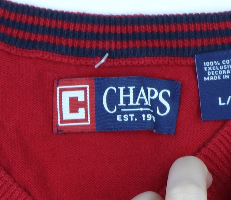 Chaps Men's Red Cotton V-Neck Sleeveless Vest Jumper Size L