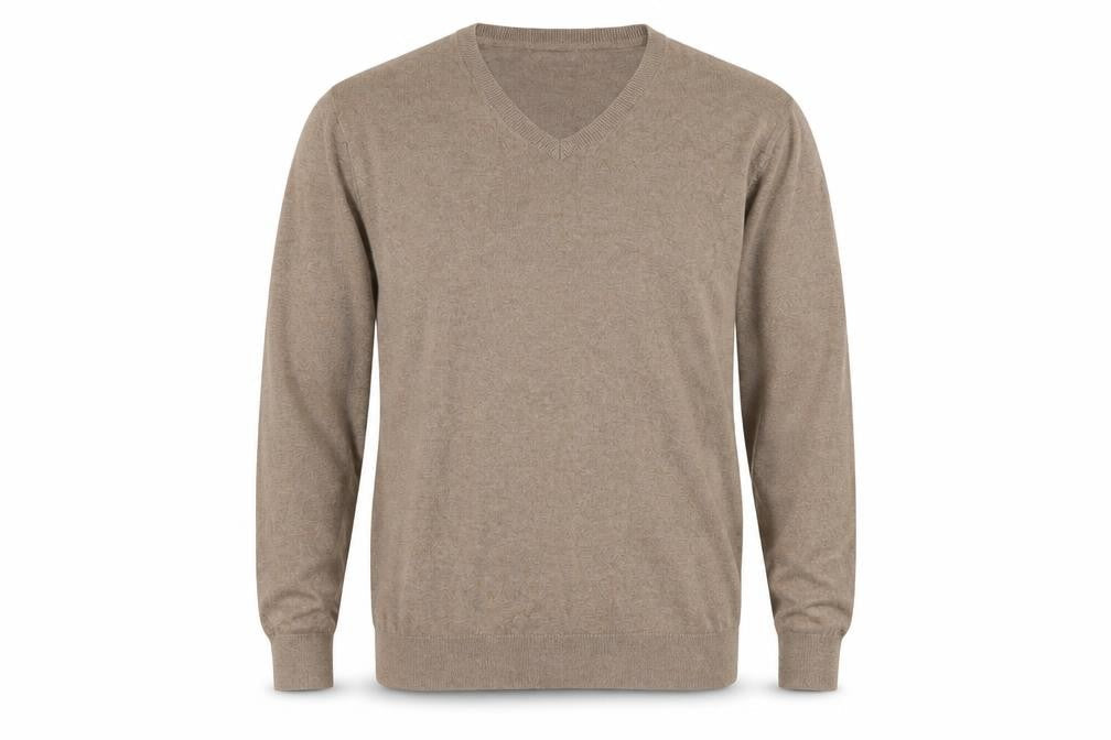 Claiborne Men's Beige V-Neck Cotton Cashmere Jumper XL