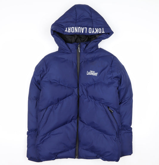 Tokyo Laundry Boys Blue Hooded Puffer Jacket 11-12 Years Winter Zip Coat