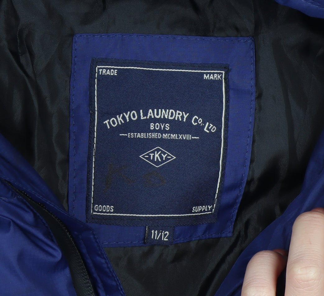 Tokyo Laundry Boys Blue Hooded Puffer Jacket 11-12 Years Winter Zip Coat