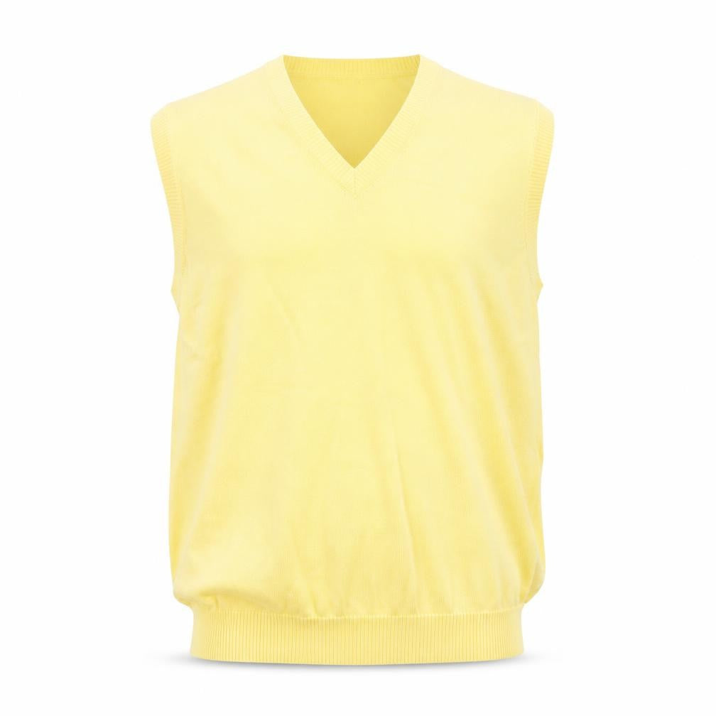 Brooks Brothers Men Yellow Cotton V-Neck Sleeveless Vest M