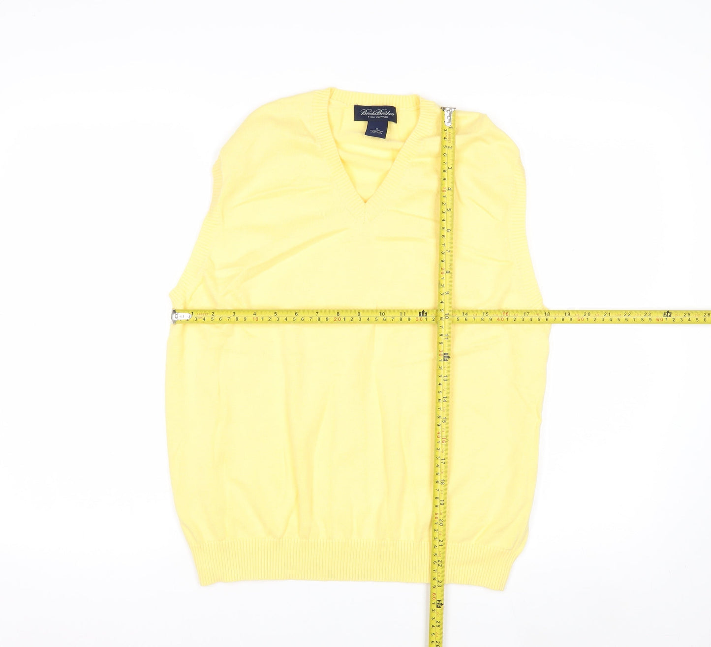 Brooks Brothers Men Yellow Cotton V-Neck Sleeveless Vest M